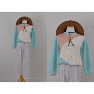 Vintage 90s Hand-Knit Pullover‎ Acrylic Sweater size L